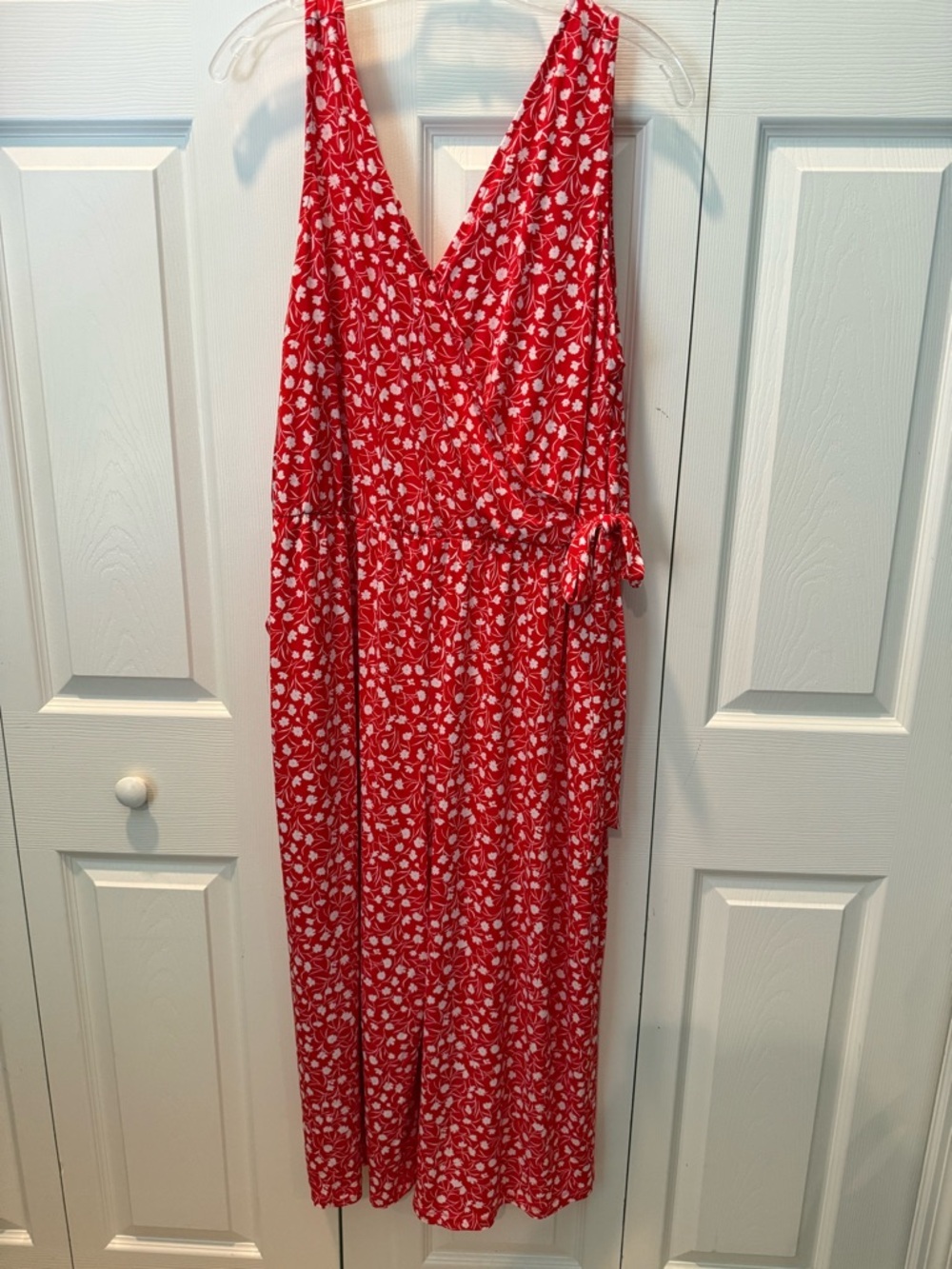 # Gilli 3X Red Floral Faux-Wrap Cropped Jumpsuit